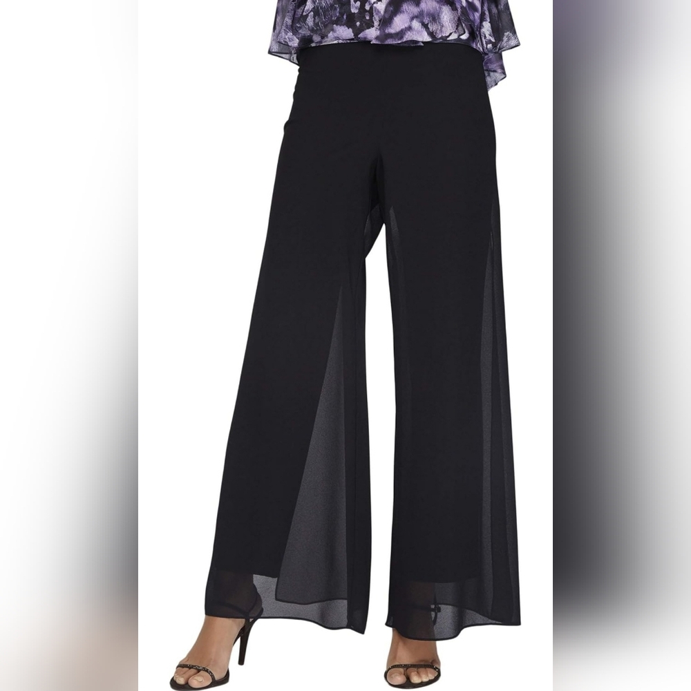 Alex Evenings Womens Wide Leg Chiffon Overlay Dress Pant Palazzo Small Wedding